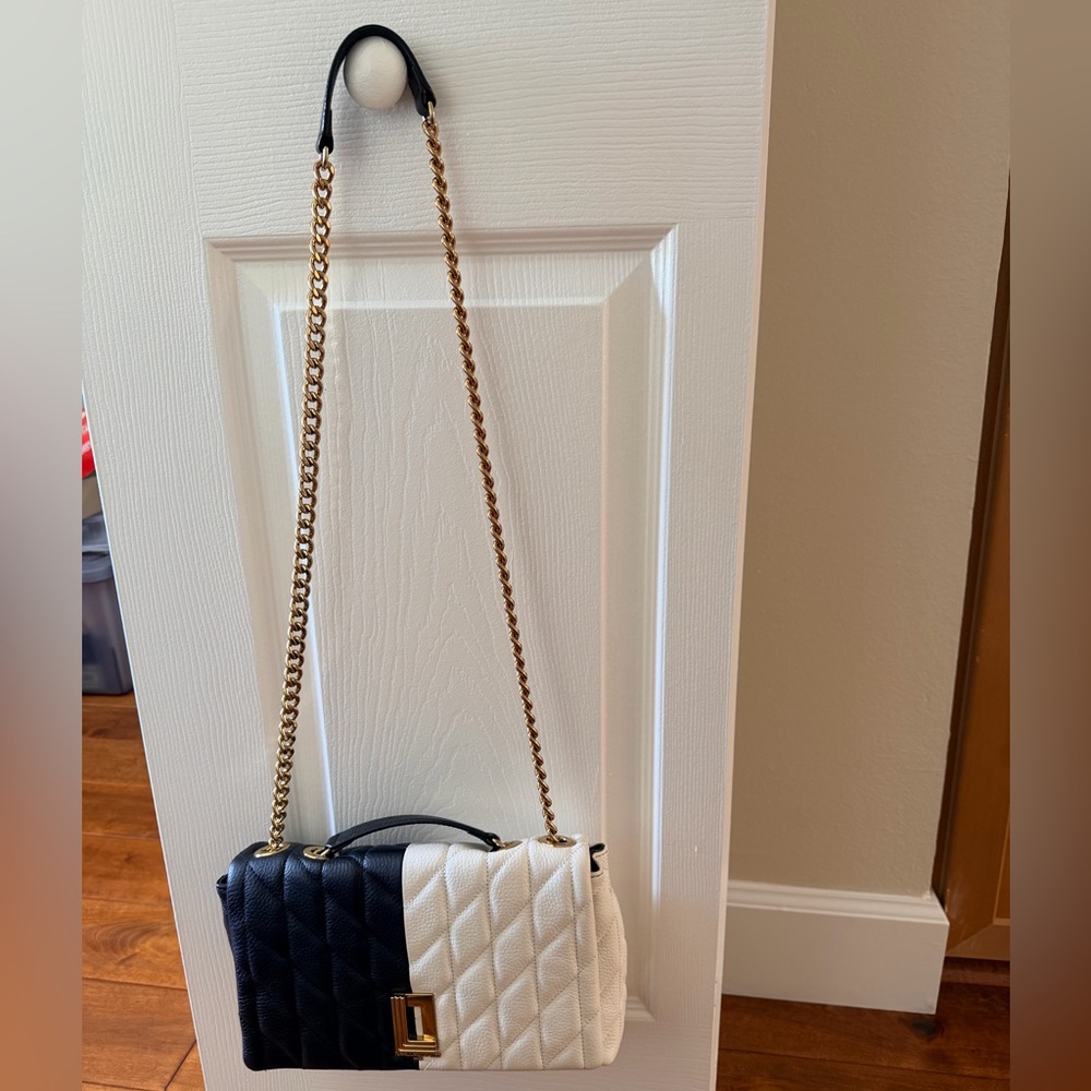 Quilted Black and White Two-Tone Shoulder Bag with Gold Chain